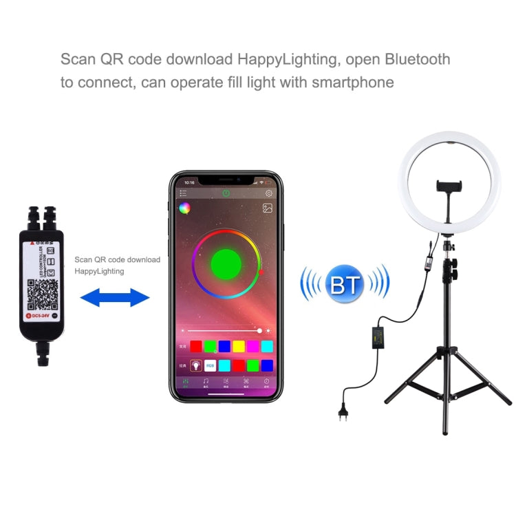 PULUZ 11.8 inch 30cm RGB Light 1.1m Tripod Mount Dimmable LED Ring Vlogging Selfie Photography Video Lights Live Broadcast Kits with Cold Shoe Tripod Ball Head & Phone Clamp