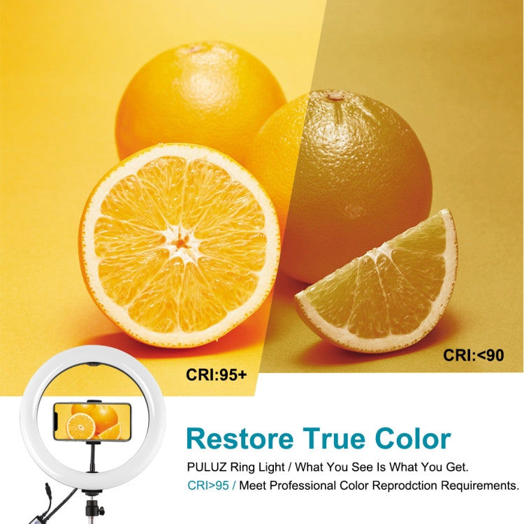 PULUZ 10.2 inch 26cm Curved Surface RGBW LED Ring Light + 1.1m Tripod Mount + Dual Phone Brackets Horizontal Holder + Vlogging Video Light  Live Broadcast Kits with Remote Control & Phone Clamp