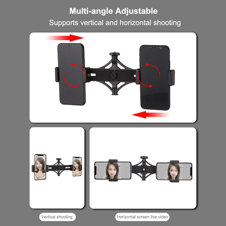PULUZ Dual Phone Brackets Horizontal Holder + 1.1m Tripod Mount + 10.2 inch 26cm LED Ring Vlogging Video Light  Live Broadcast Kits
