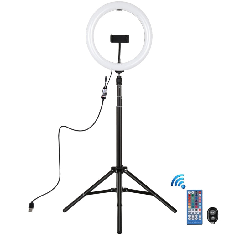 PULUZ 10.2 inch 26cm RGBW Light + 1.65m Tripod Mount Curved Surface USB RGBW Dimmable LED Ring Vlogging Video Light Live Broadcast Kits with Cold Shoe Tripod Ball Head & Phone Clamp & Remote Control