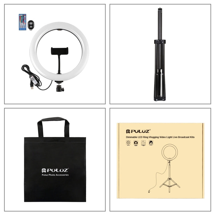 PULUZ 10.2 inch 26cm RGBW Light + 1.65m Tripod Mount Curved Surface USB RGBW Dimmable LED Ring Vlogging Video Light Live Broadcast Kits with Cold Shoe Tripod Ball Head & Phone Clamp & Remote Control