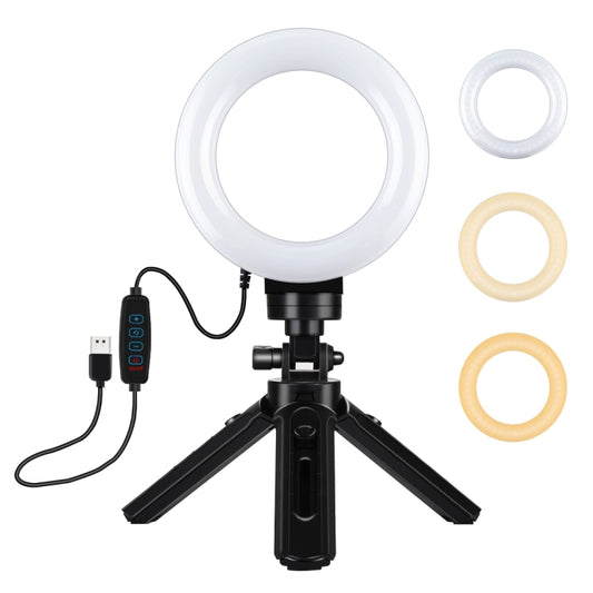 PULUZ 4.7 inch 12cm USB 3 Modes Dimmable LED Ring Vlogging Photography Video Lights + Pocket Tripod Mount Kit with Cold Shoe Tripod Ball Head