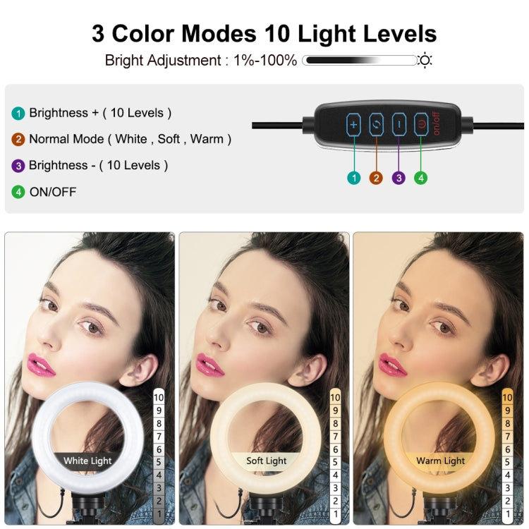 PULUZ 4.7 inch 12cm USB 3 Modes Dimmable LED Ring Vlogging Photography Video Lights + Pocket Tripod Mount Kit with Cold Shoe Tripod Ball Head