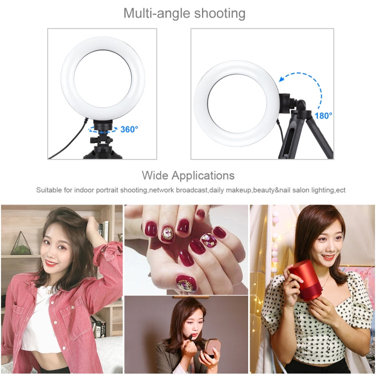 PULUZ 6.2 inch 16cm USB 3 Modes Dimmable LED Ring Vlogging Photography Video Lights + Pocket Tripod Mount Kit with Cold Shoe Tripod Ball Head