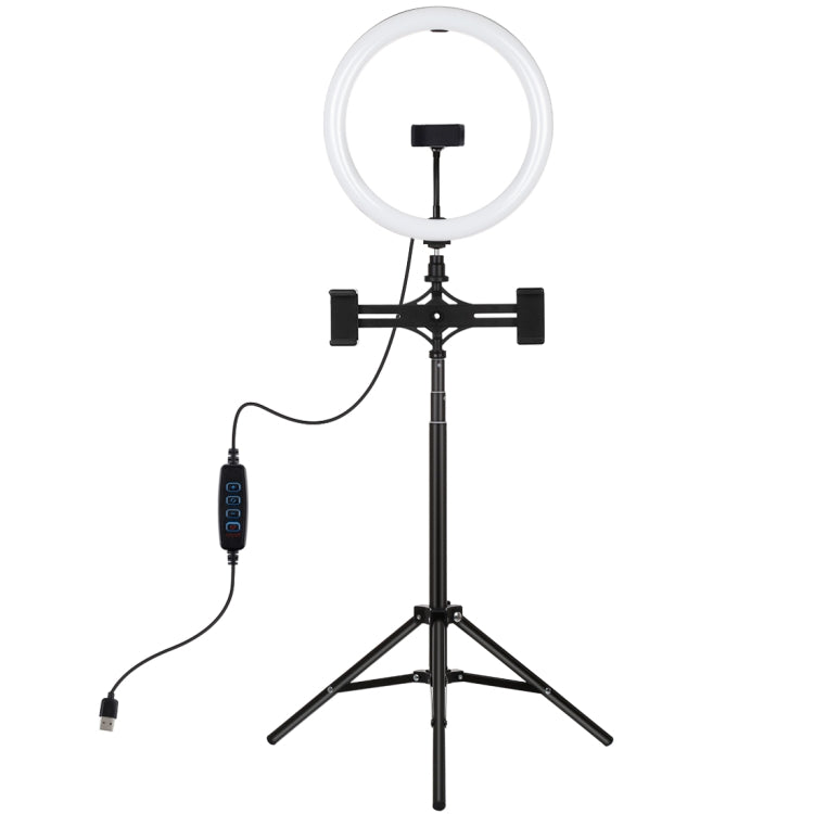PULUZ 11.8 inch 30cm Light + 1.65m Tripod + Dual Phone Bracket Curved Surface USB 3 Modes Dimmable Dual Color Temperature LED Ring Vlogging Video Light  Live Broadcast Kits with Phone Clamp