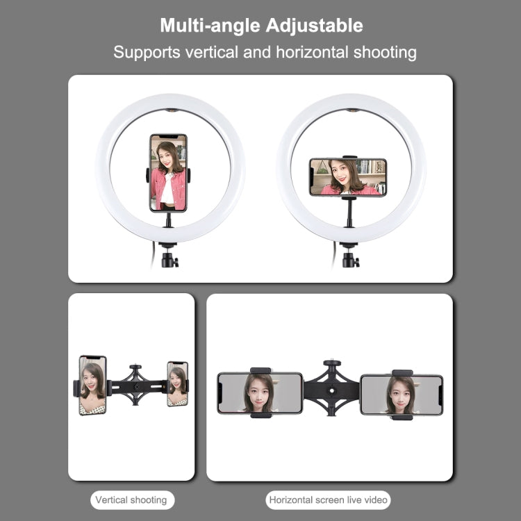 PULUZ 11.8 inch 30cm Light + 1.65m Tripod + Dual Phone Bracket Curved Surface USB 3 Modes Dimmable Dual Color Temperature LED Ring Vlogging Video Light  Live Broadcast Kits with Phone Clamp