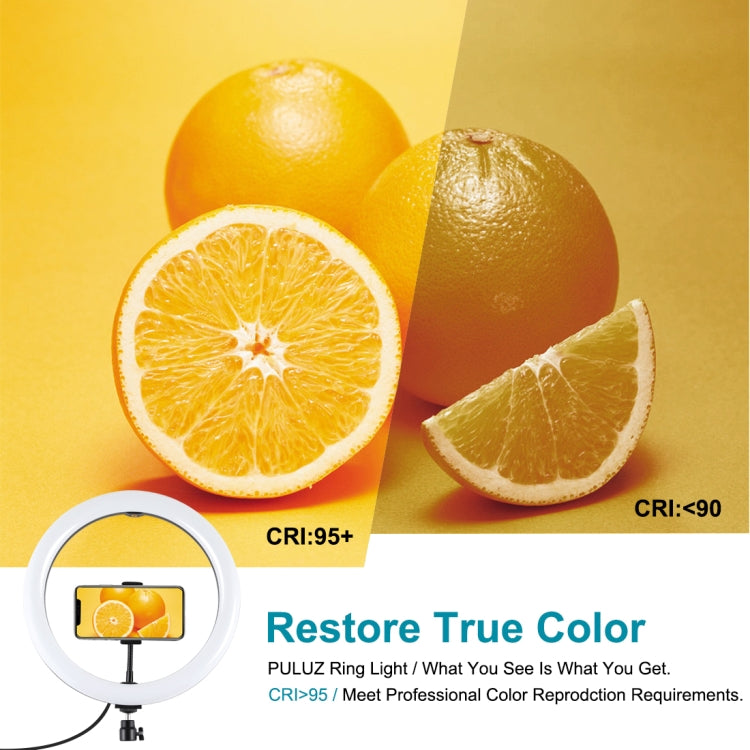 PULUZ 11.8 inch 30cm Light + 1.1m Tripod Mount + Dual Phone Brackets Curved Surface USB 3 Modes Dimmable Dual Color Temperature LED Ring Vlogging Video Light Live Broadcast Kits with Phone Clamp