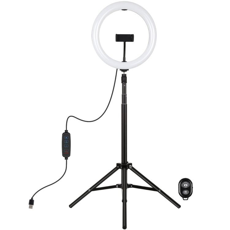 PULUZ 10.2 inch 26cm Light + 1.65m Tripod Mount Curved Surface USB 3 Modes Dimmable Dual Color Temperature Ring Vlogging Video Light Live Broadcast Kits with Phone Clamp & Selfie Remote Control