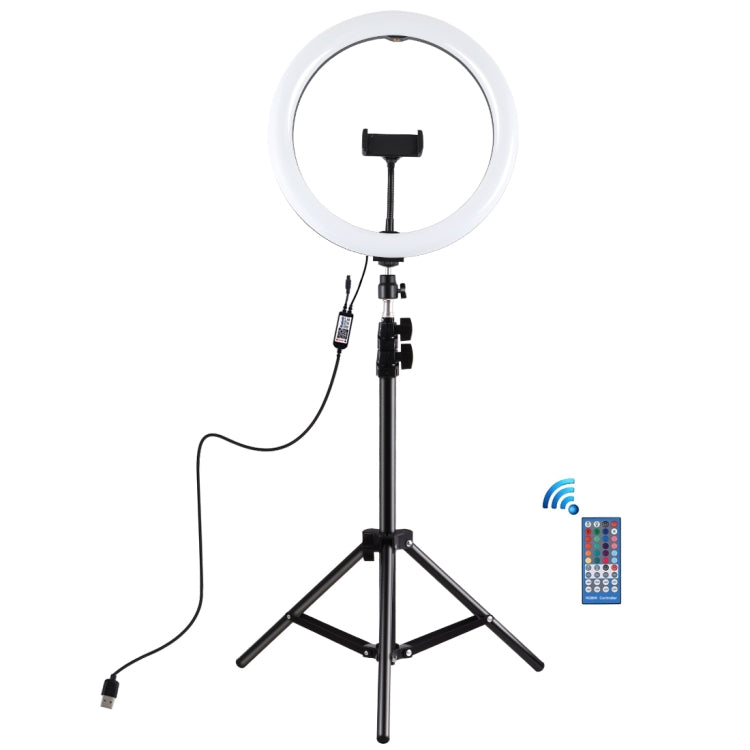 PULUZ 11.8 inch 30cm RGBW Light + 1.1m Tripod Mount Curved Surface Dimmable LED Dual Color Temperature LED Ring Selfie Vlogging Video Light  Live Broadcast Kits with Cold Shoe Tripod Ball Head & Phone Clamp & Remote Control