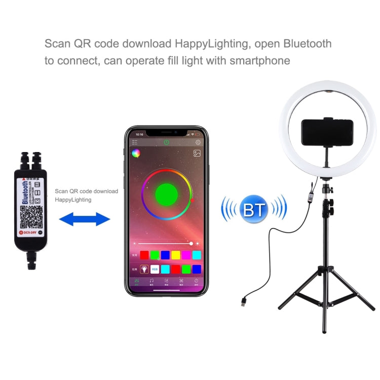 PULUZ 11.8 inch 30cm RGBW Light + 1.1m Tripod Mount Curved Surface Dimmable LED Dual Color Temperature LED Ring Selfie Vlogging Video Light  Live Broadcast Kits with Cold Shoe Tripod Ball Head & Phone Clamp & Remote Control