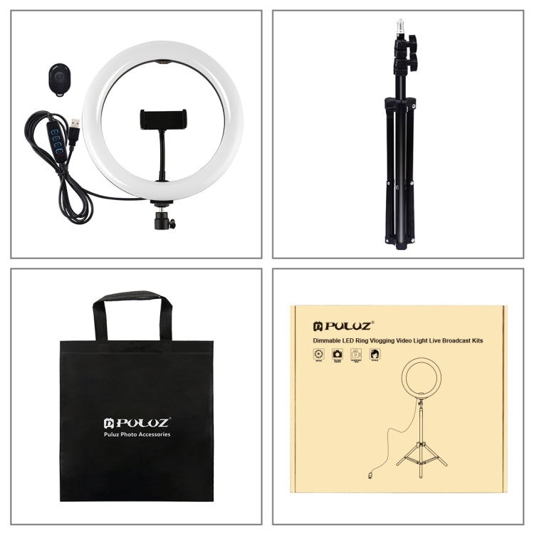 PULUZ 10.2 inch 26cm Ring Light + 1.1m Tripod Mount USB 3 Modes Dimmable Dual Color Temperature LED Curved Diffuse Light Vlogging Selfie Photography Video Lights with Phone Clamp & Selfie Remote Control