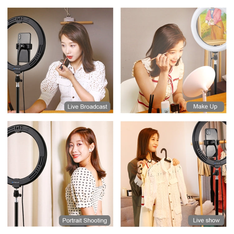 PULUZ 10.2 inch 26cm Ring Light + 1.1m Tripod Mount USB 3 Modes Dimmable Dual Color Temperature LED Curved Diffuse Light Vlogging Selfie Photography Video Lights with Phone Clamp & Selfie Remote Control
