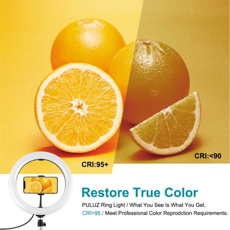 PULUZ 10.2 inch 26cm Ring Light + 1.1m Tripod Mount USB 3 Modes Dimmable Dual Color Temperature LED Curved Diffuse Light Vlogging Selfie Photography Video Lights with Phone Clamp & Selfie Remote Control