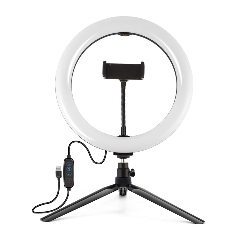 PULUZ 10.2 inch 26cm Selfie Beauty Light + Desktop Tripod Mount USB 3 Modes Dimmable LED Ring Vlogging Selfie Photography Video Lights with Cold Shoe Tripod Ball Head & Phone Clamp