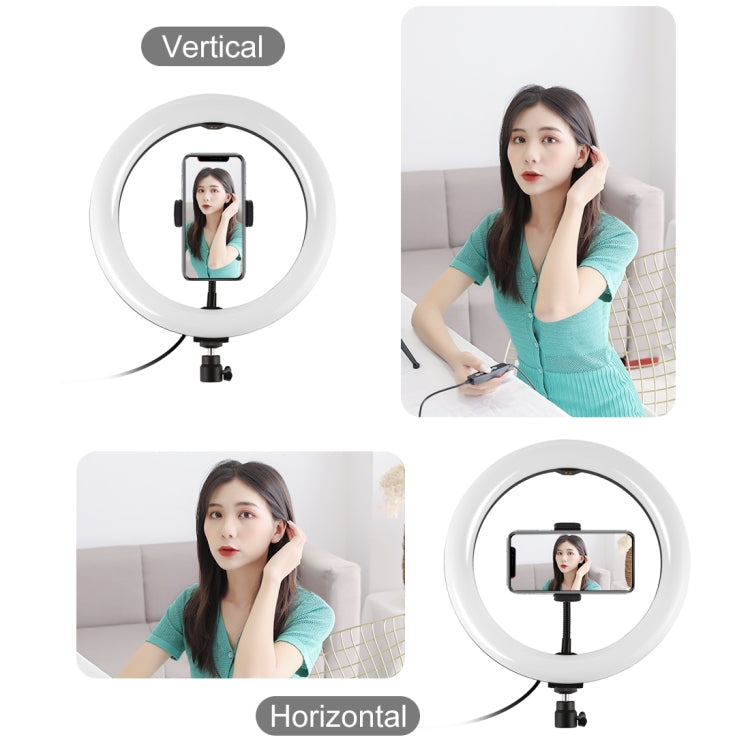 PULUZ 10.2 inch 26cm Selfie Beauty Light + Desktop Tripod Mount USB 3 Modes Dimmable LED Ring Vlogging Selfie Photography Video Lights with Cold Shoe Tripod Ball Head & Phone Clamp