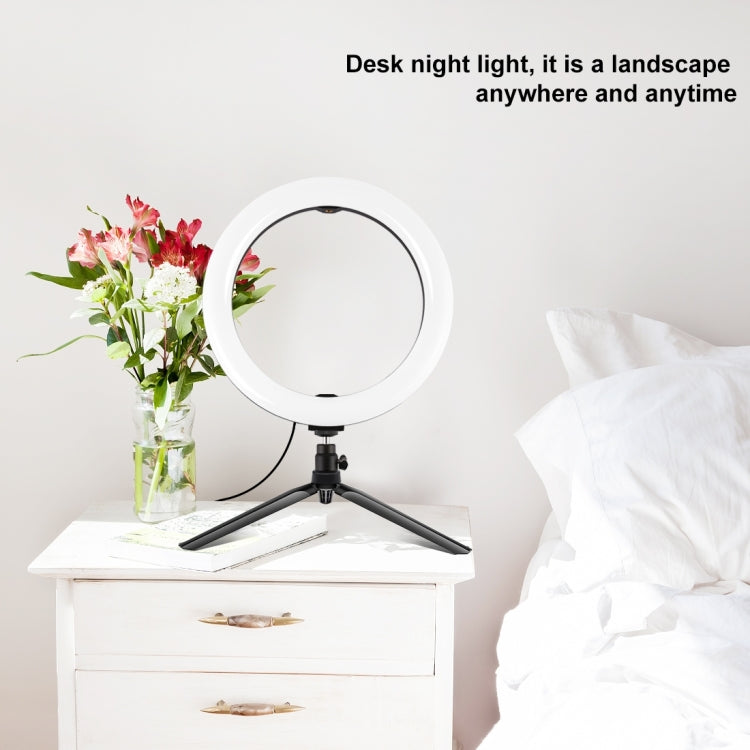 PULUZ 10.2 inch 26cm Selfie Beauty Light + Desktop Tripod Mount USB 3 Modes Dimmable LED Ring Vlogging Selfie Photography Video Lights with Cold Shoe Tripod Ball Head & Phone Clamp