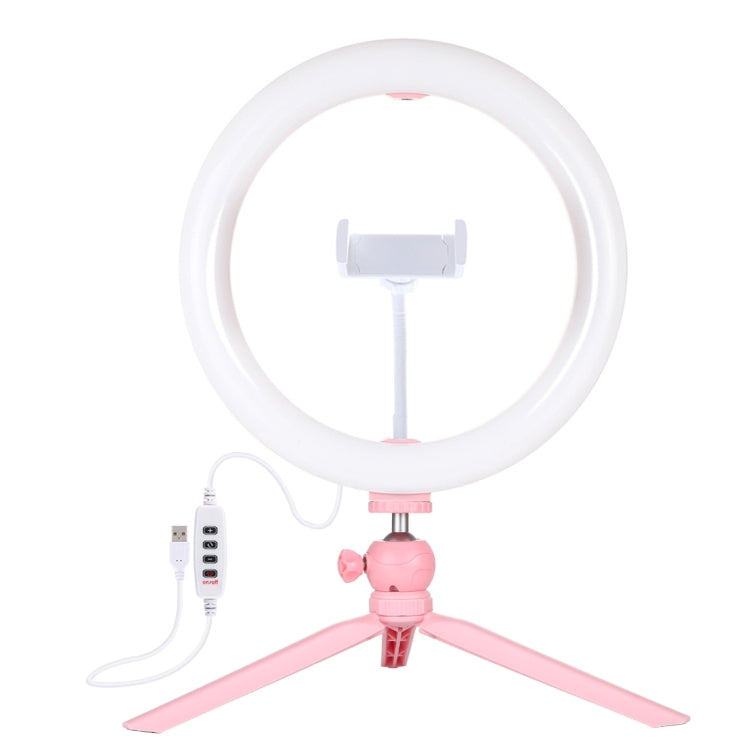 PULUZ 10.2 inch 26cm Light + Desktop Tripod Mount USB 3 Modes Dimmable Dual Color Temperature LED Curved Diffuse Light Ring Vlogging Selfie Photography Video Lights with Phone Clamp
