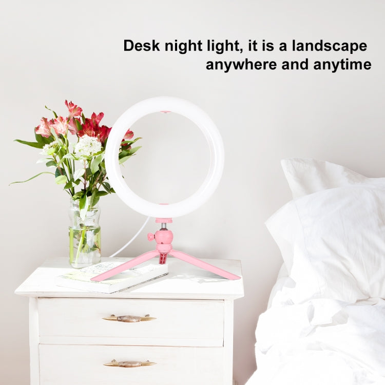 PULUZ 10.2 inch 26cm Light + Desktop Tripod Mount USB 3 Modes Dimmable Dual Color Temperature LED Curved Diffuse Light Ring Vlogging Selfie Photography Video Lights with Phone Clamp