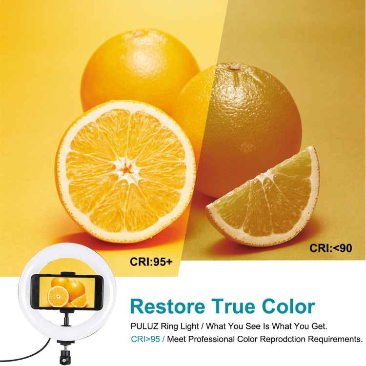 PULUZ 7.9 inch 20cm Light + Desktop Tripod Mount USB 3 Modes Dimmable Dual Color Temperature LED Curved Light Ring Vlogging Selfie Beauty Photography Video Lights with Phone Clamp