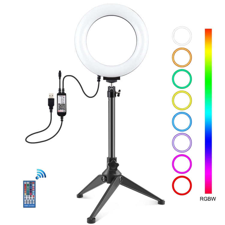 PULUZ 6.2 inch 16cm RGBW Light + Desktop Tripod Mount + USB Dimmable LED Ring Vlogging Photography Video Lights with Cold Shoe Tripod Ball Head & Remote Control
