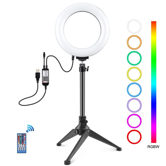 PULUZ 6.2 inch 16cm RGBW Light + Desktop Tripod Mount + USB Dimmable LED Ring Vlogging Photography Video Lights with Cold Shoe Tripod Ball Head & Remote Control