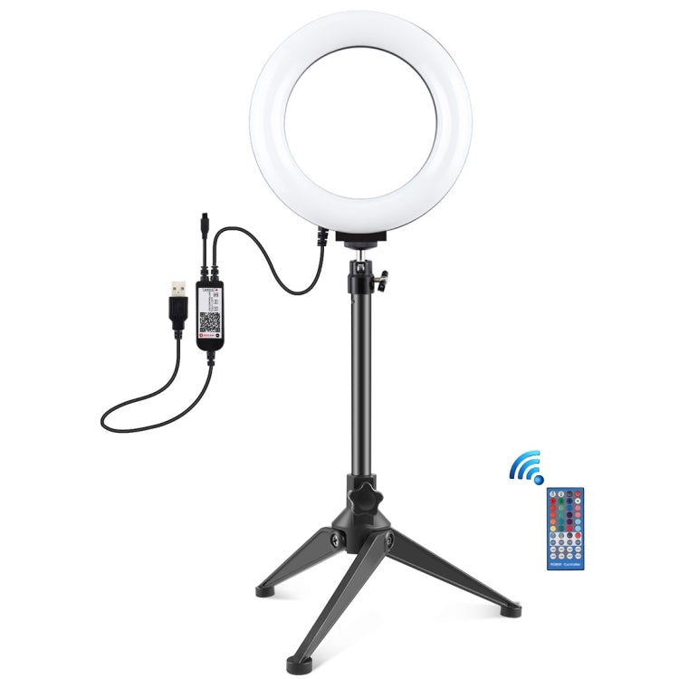 PULUZ 6.2 inch 16cm RGBW Light + Desktop Tripod Mount + USB Dimmable LED Ring Vlogging Photography Video Lights with Cold Shoe Tripod Ball Head & Remote Control