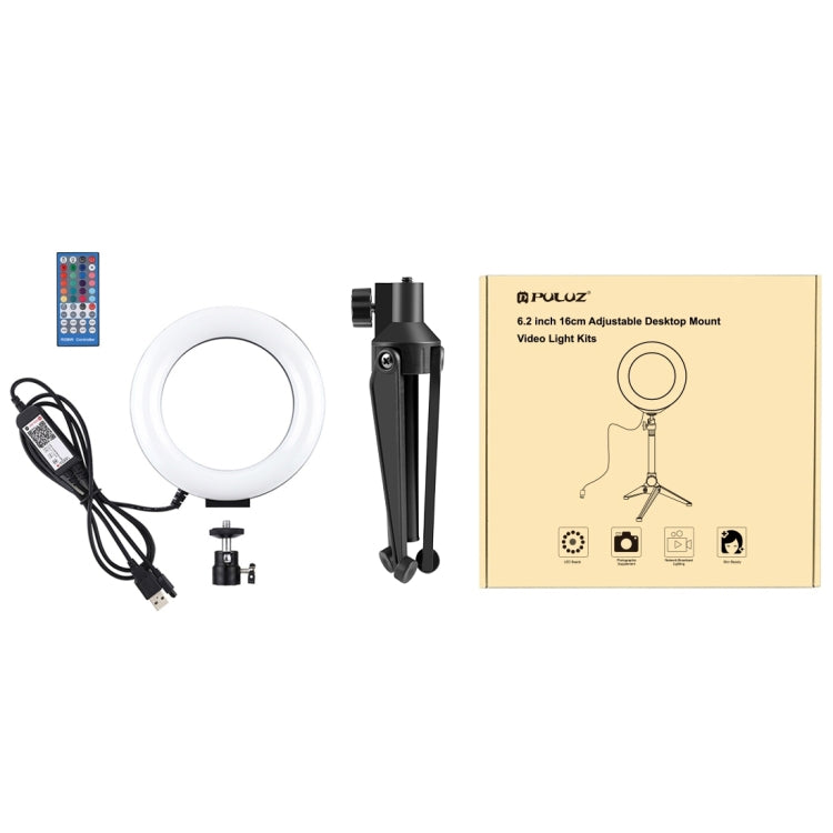 PULUZ 6.2 inch 16cm RGBW Light + Desktop Tripod Mount + USB Dimmable LED Ring Vlogging Photography Video Lights with Cold Shoe Tripod Ball Head & Remote Control