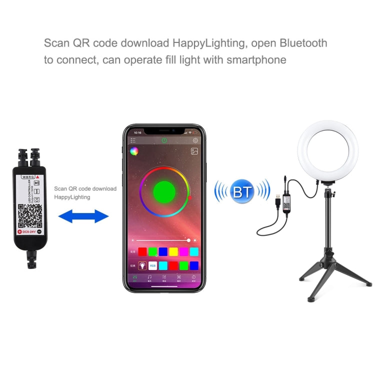 PULUZ 6.2 inch 16cm RGBW Light + Desktop Tripod Mount + USB Dimmable LED Ring Vlogging Photography Video Lights with Cold Shoe Tripod Ball Head & Remote Control