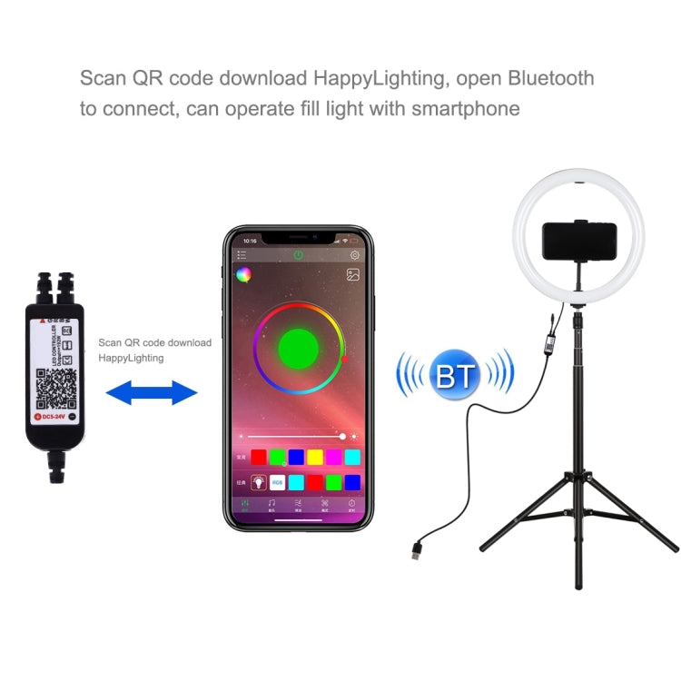 PULUZ 11.8 inch 30cm RGBW Light + 1.65m Mount Curved Surface RGBW Dimmable LED Ring Selfie Vlogging Light  Live Broadcast Kits with Cold Shoe Tripod Adapter & Phone Clamp & Remote Control