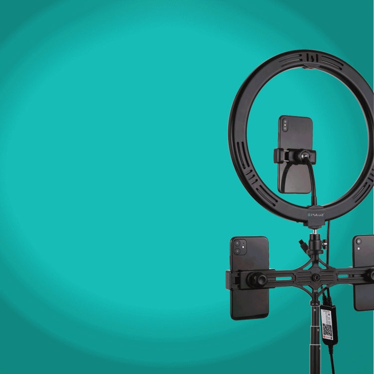 PULUZ 11.8 inch 30cm RGBW Light + 1.65m Mount + Dual Phone Brackets Curved Surface RGBW Dimmable LED Ring Selfie Vlogging Light  Live Broadcast Kits with Cold Shoe Tripod Adapter & Phone Clamp & Remote Control