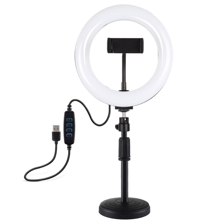 PULUZ 7.9 inch 20cm Light+ Round Base Desktop Holder USB 3 Modes Dimmable Dual Color Temperature LED Curved Light Ring Vlogging Selfie Photography Video Lights with Phone Clamp