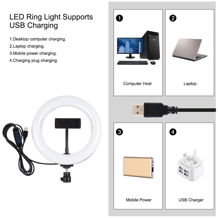 PULUZ 7.9 inch 20cm Light+ Round Base Desktop Holder USB 3 Modes Dimmable Dual Color Temperature LED Curved Light Ring Vlogging Selfie Photography Video Lights with Phone Clamp