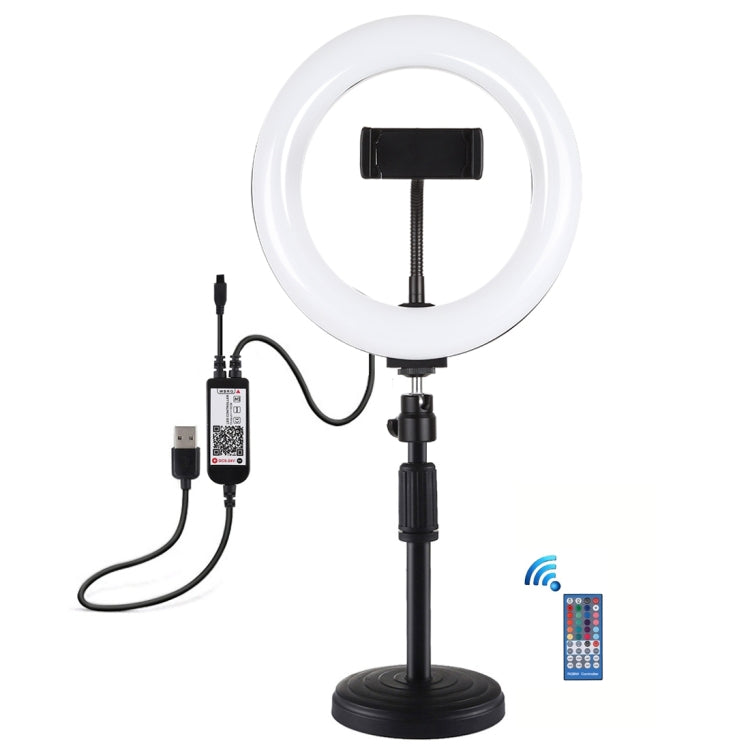 PULUZ 7.9 inch 20cm RGBW Light + Round Base Desktop Mount Dimmable LED Dual Color Temperature LED Curved Light Ring Vlogging Selfie Photography Video Lights with Phone Clamp