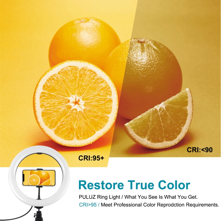 PULUZ 10.2 inch 26cm Marquee LED RGBWW Selfie Beauty Light + Desktop Tripod Mount 168 LED Dual-color Temperature Dimmable Ring Vlogging Photography Video Lights with Cold Shoe Tripod Ball Head & Remote Control & Phone Clamp