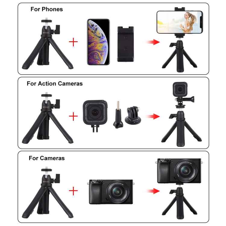 PULUZ Selfie Sticks Tripod Mount + Phone Clamp with Tripod Adapter & Long Screw