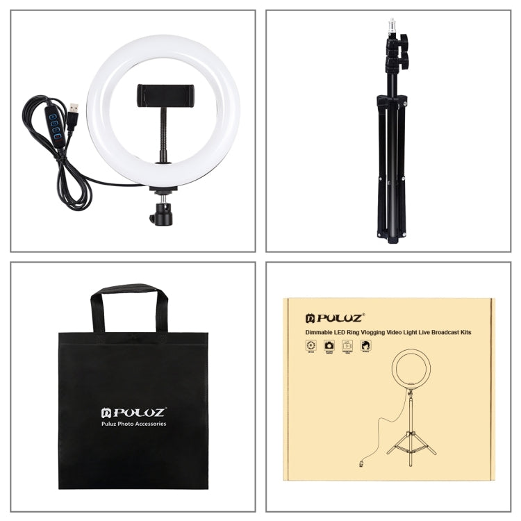 PULUZ 7.9 inch 20cm Light+ 1.1m Tripod Mount USB 3 Modes Dimmable Dual Color Temperature LED Curved Light Ring Vlogging Selfie Photography Video Lights with Phone Clamp
