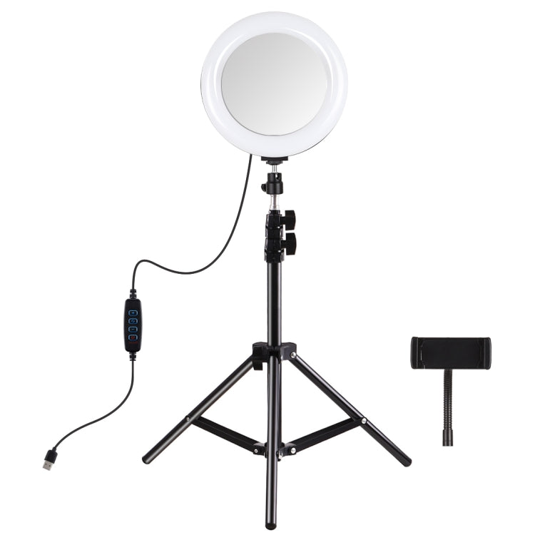 PULUZ 7.9 inch 20cm Mirror Light+ 1.1m Tripod Mount USB 3 Modes Dimmable Dual Color Temperature LED Curved Light Ring Vlogging Selfie Photography Video Lights with Mirror & Phone Clamp