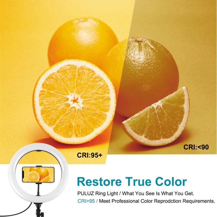 PULUZ 10.2 inch 26cm Ring Curved Light + Desktop Arm Stand USB 3 Modes Dimmable Dual Color Temperature LED Vlogging Selfie Photography Video Lights with Phone Clamp