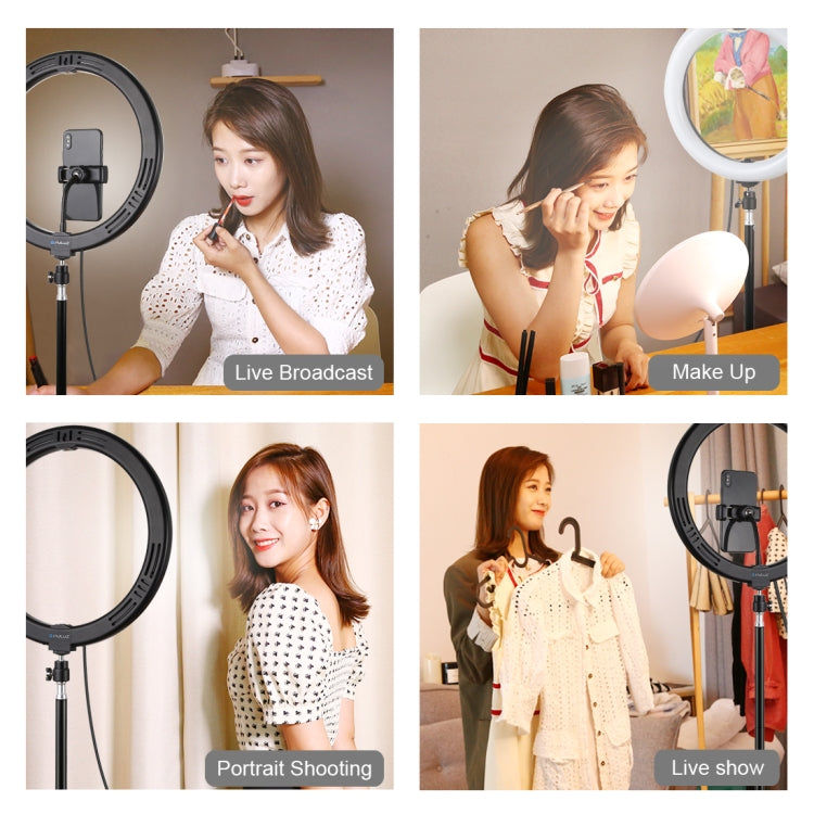 PULUZ 11.8 inch 30cm Light + 1.1m Tripod Mount Curved Surface RGBW Dimmable LED Ring Vlogging Photography Video Lights Live Broadcast Kits with Tripod Ball Head & Phone Clamp