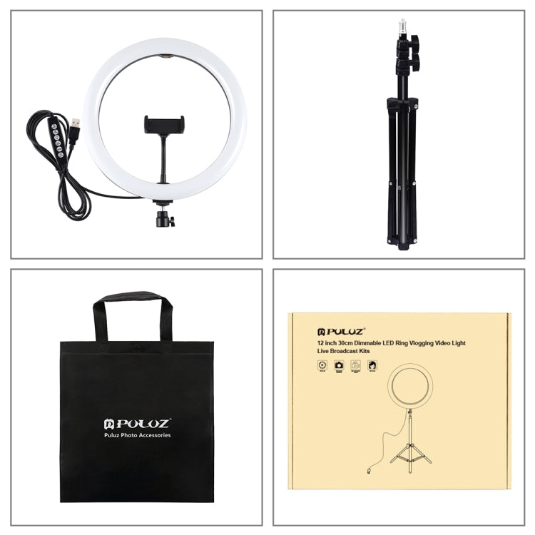 PULUZ 11.8 inch 30cm Light + 1.1m Tripod Mount Curved Surface RGBW Dimmable LED Ring Vlogging Photography Video Lights Live Broadcast Kits with Tripod Ball Head & Phone Clamp