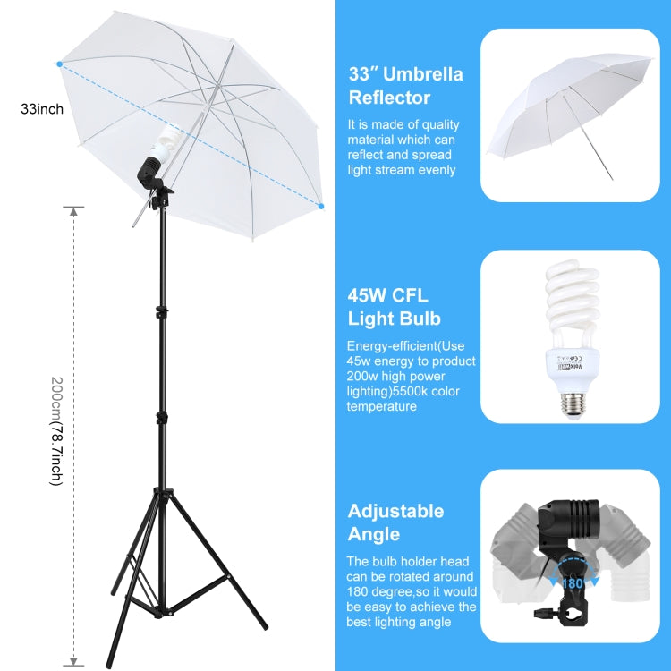 PULUZ LED Light Studio Softbox Photography Kit with Background & Reflective & Tripod Mount & Sandbags