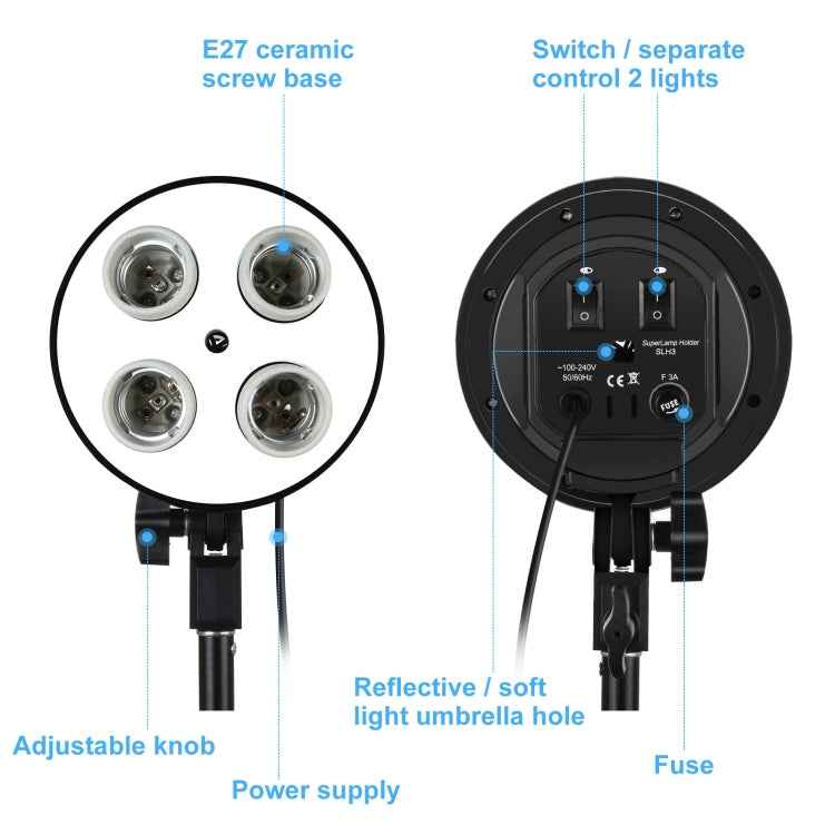 PULUZ Softbox Lighting Kit 2 PCS 50x70cm Professional Photo Studio Photography Light Equipment with 8 x E27 20W E27 Socket Bulb Photography Lighting Kit for Filming Portrait Shooting / Fashion Advertising Photography