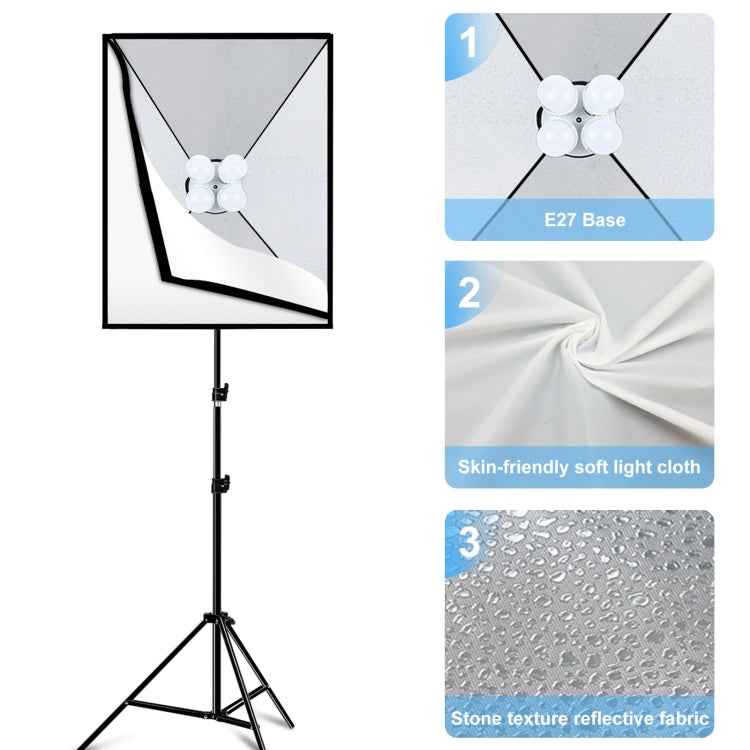 PULUZ Softbox Lighting Kit 2 PCS 50x70cm Professional Photo Studio Photography Light Equipment with 8 x E27 20W E27 Socket Bulb Photography Lighting Kit for Filming Portrait Shooting / Fashion Advertising Photography