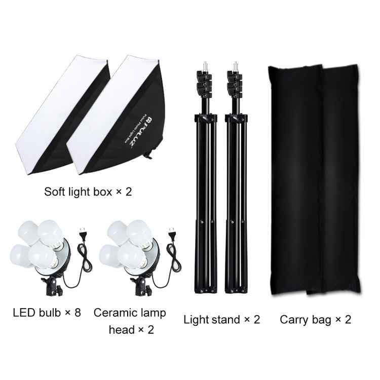 PULUZ Softbox Lighting Kit 2 PCS 50x70cm Professional Photo Studio Photography Light Equipment with 8 x E27 20W E27 Socket Bulb Photography Lighting Kit for Filming Portrait Shooting / Fashion Advertising Photography