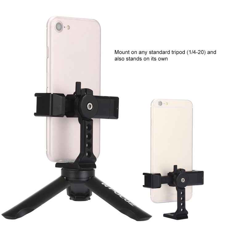 PULUZ Folding Plastic Tripod + Horizontal / Vertical Shooting Metal Clamp with Cold Shoe for iPhone, Galaxy, Huawei, Xiaomi, Sony, HTC, Google and other Smartphones