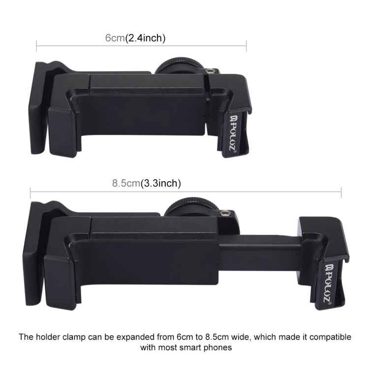 PULUZ Folding Plastic Tripod + Horizontal / Vertical Shooting Metal Clamp with Cold Shoe for iPhone, Galaxy, Huawei, Xiaomi, Sony, HTC, Google and other Smartphones