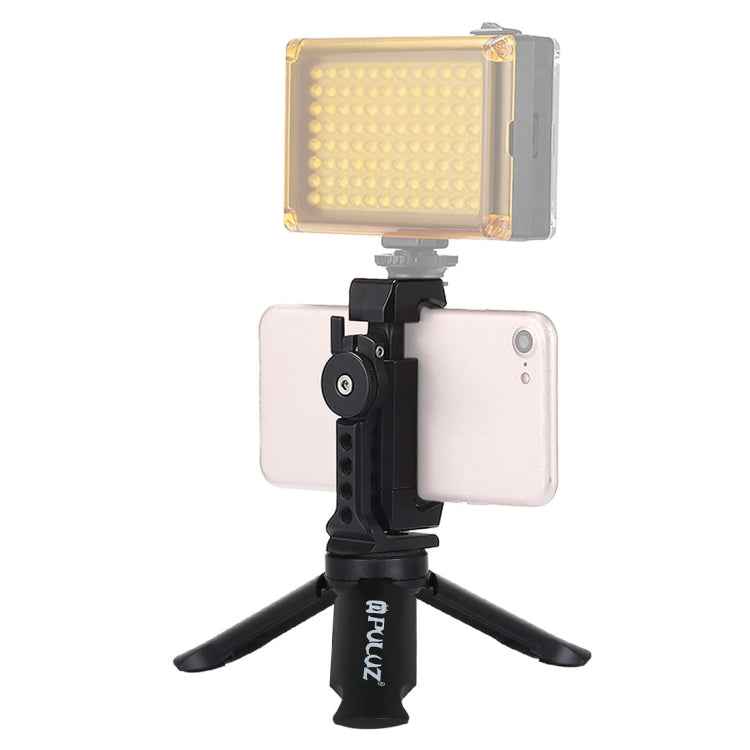 PULUZ Folding Plastic Tripod + Horizontal / Vertical Shooting Metal Clamp with Cold Shoe for iPhone, Galaxy, Huawei, Xiaomi, Sony, HTC, Google and other Smartphones