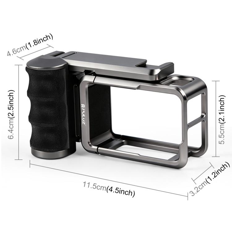 For DJI Osmo Action 5 Pro / 4 / 3 PULUZ Metal Camera Cage Expansion Adapter with Handle Grip, For DJI Osmo Action 5 Pro / 4 / 3