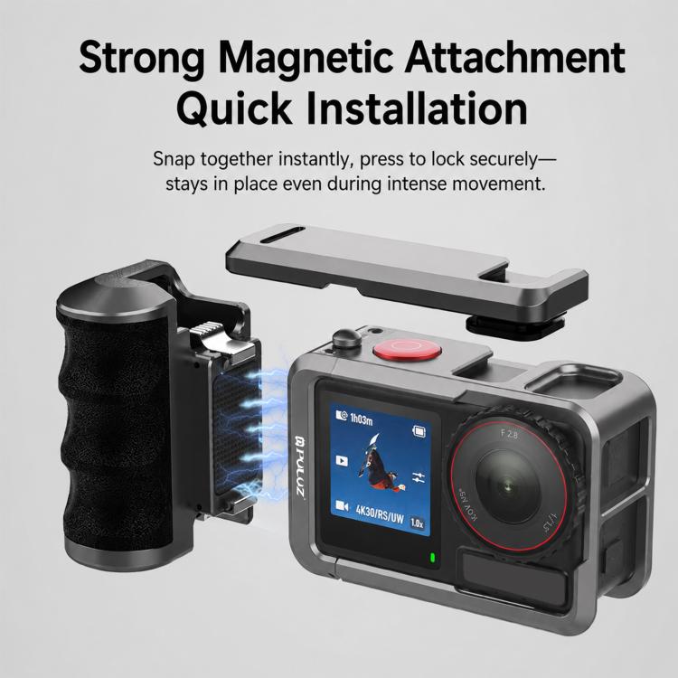 For DJI Osmo Action 5 Pro / 4 / 3 PULUZ Metal Camera Cage Expansion Adapter with Handle Grip, For DJI Osmo Action 5 Pro / 4 / 3