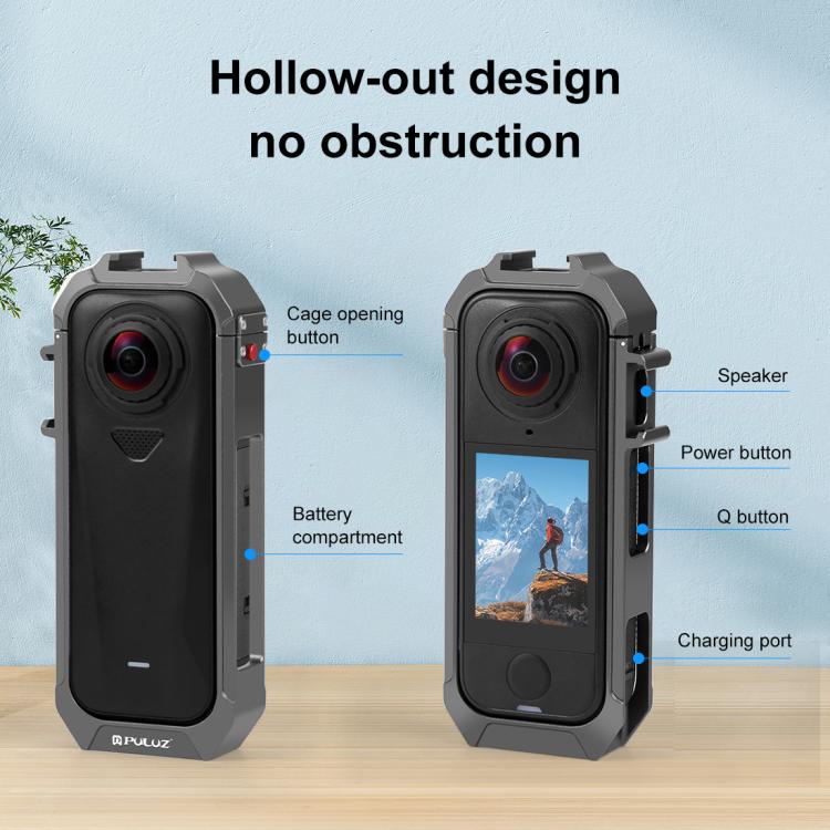For Insta360 X4 Air PULUZ Metal Protective Cage Rig Housing Frame with Expand Cold Shoe Base, For Insta360 X4 Air